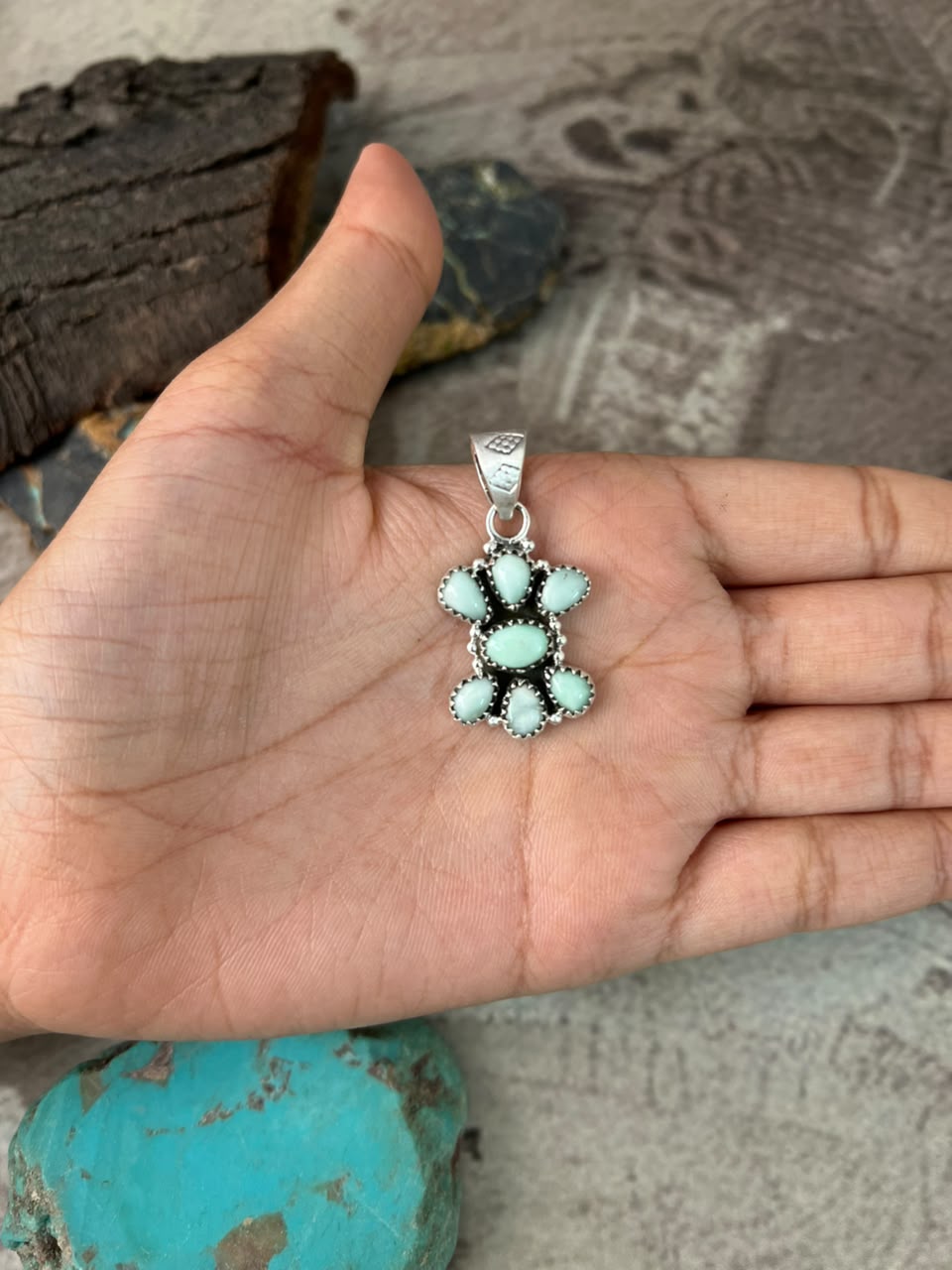 Handmade Sterling Silver Paloma Turquoise Pendant Signed Nizhoni