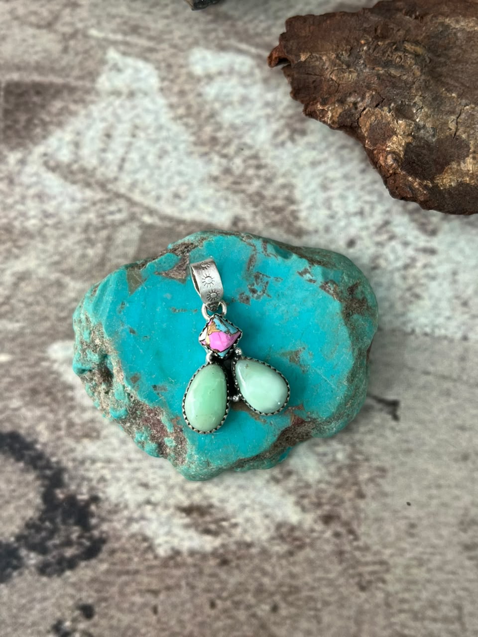 Handmade Sterling Silver Paloma Turquoise with Cotton Candy Pendant Signed Nizhoni