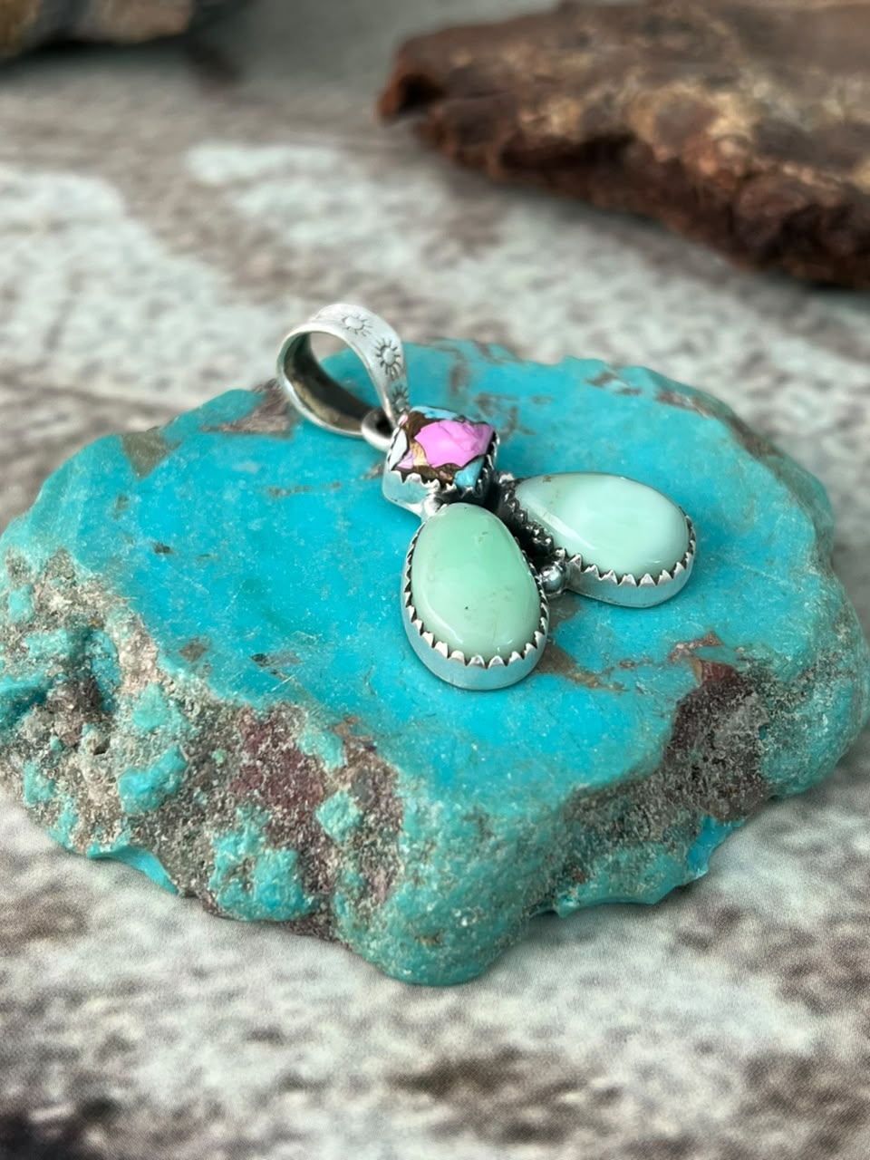 Handmade Sterling Silver Paloma Turquoise with Cotton Candy Pendant Signed Nizhoni