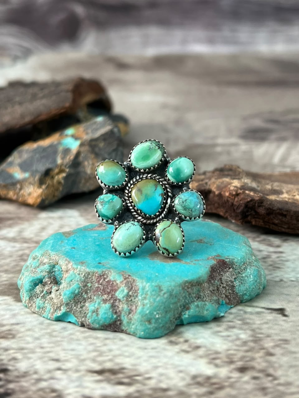 Handmade Sterling Silver Carico Lake Turquoise Adjustable Ring Signed Nizhoni