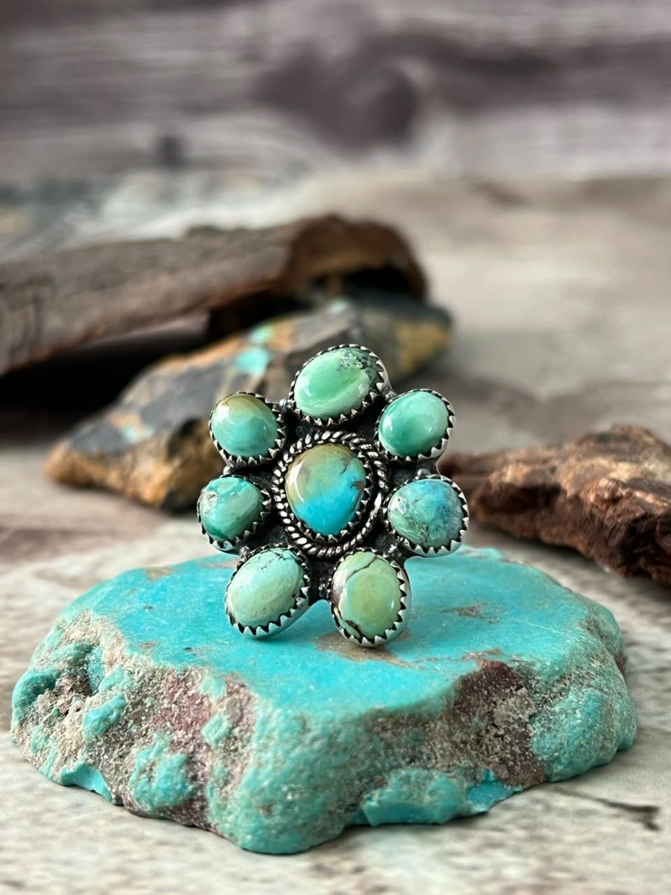 Handmade Sterling Silver Carico Lake Turquoise Adjustable Ring Signed Nizhoni