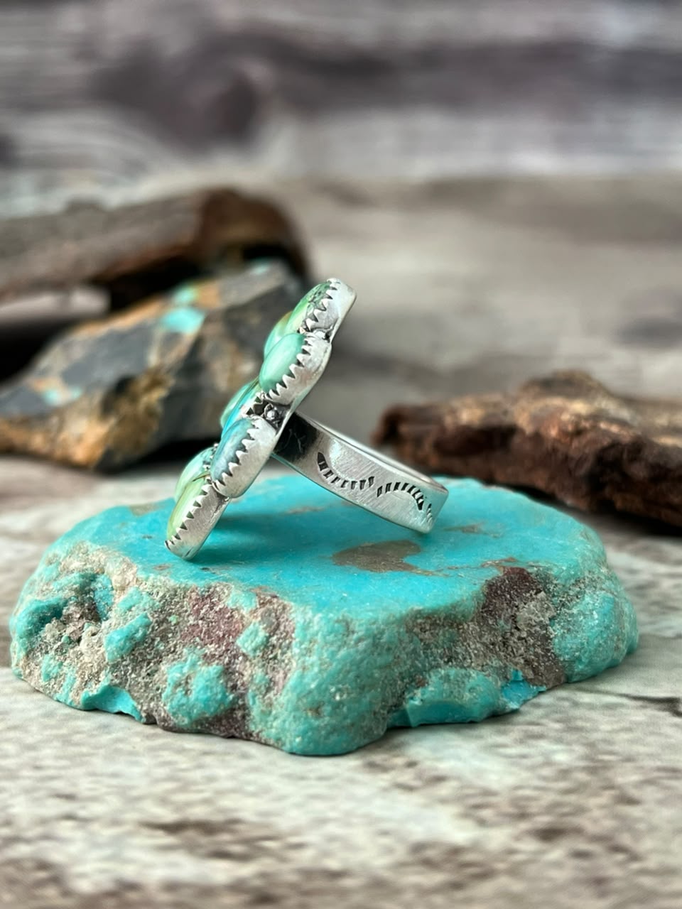 Handmade Sterling Silver Carico Lake Turquoise Adjustable Ring Signed Nizhoni