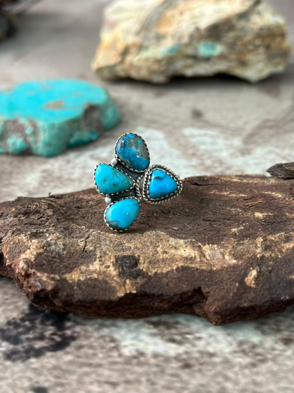 Handmade Sterling Silver Ithaca Peak Turquoise Adjustable Ring Signed Nizhoni