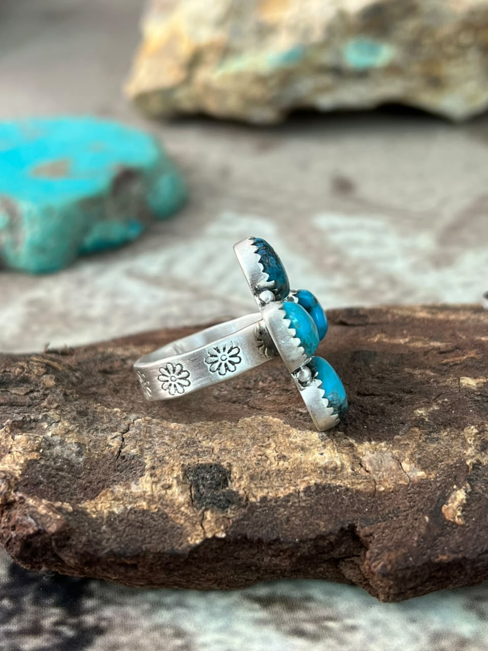 Handmade Sterling Silver Ithaca Peak Turquoise Adjustable Ring Signed Nizhoni