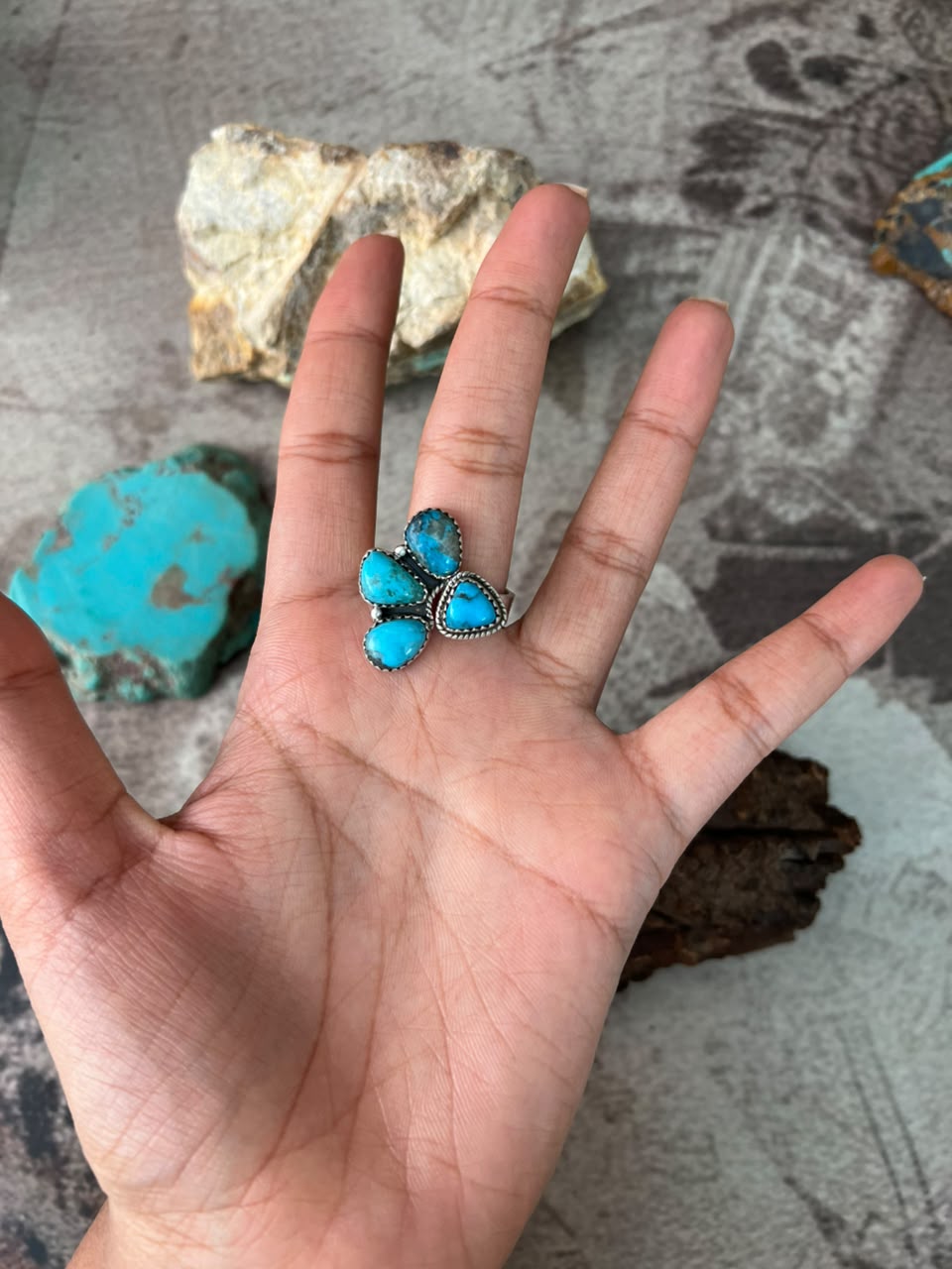 Handmade Sterling Silver Ithaca Peak Turquoise Adjustable Ring Signed Nizhoni