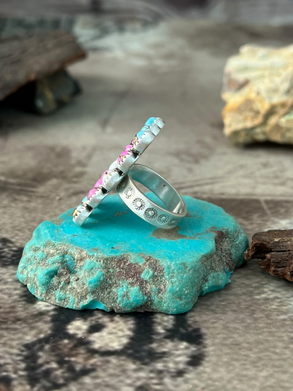 Handmade Sterling Silver Cotton Candy Bar Adjustable Ring Signed Nizhoni