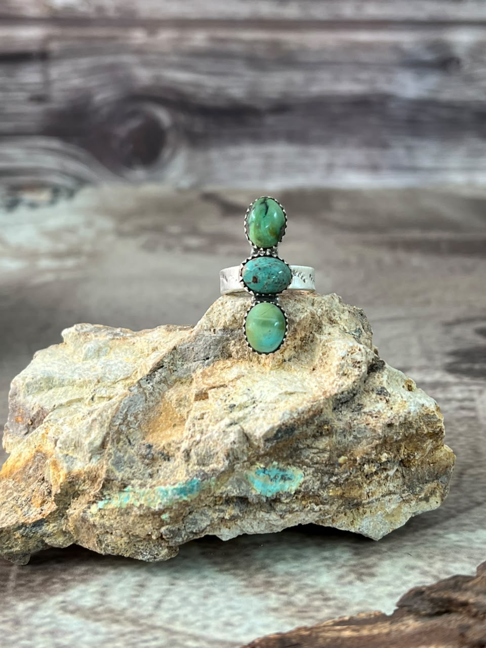 Handmade Sterling Silver Carico Lake Turquoise Adjustable Ring Signed Nizhoni