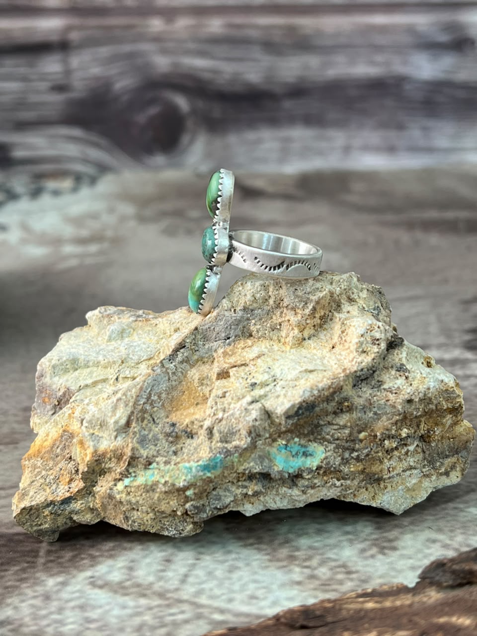 Handmade Sterling Silver Carico Lake Turquoise Adjustable Ring Signed Nizhoni