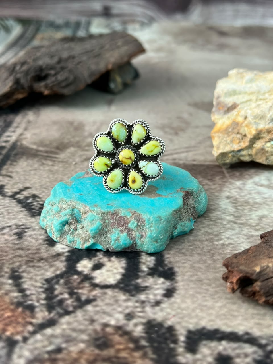 Handmade Sterling Silver Palomino Turquoise Adjustable Ring Signed Nizhoni