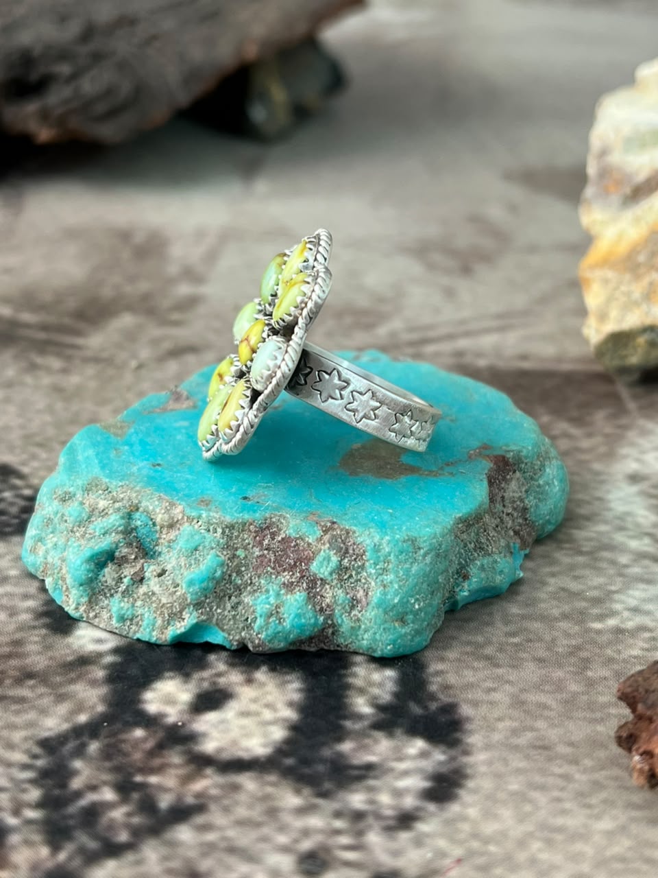 Handmade Sterling Silver Palomino Turquoise Adjustable Ring Signed Nizhoni