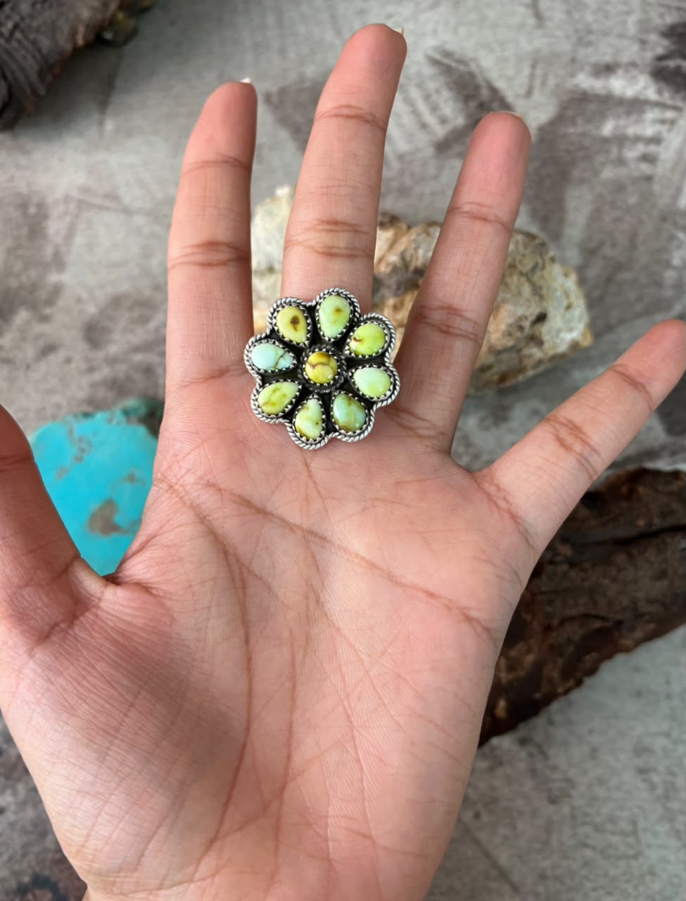 Handmade Sterling Silver Palomino Turquoise Adjustable Ring Signed Nizhoni