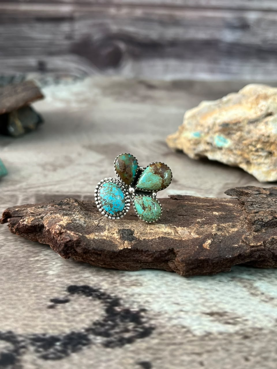 Handmade Sterling Silver Royston Turquoise Adjustable Ring Signed Nizhoni