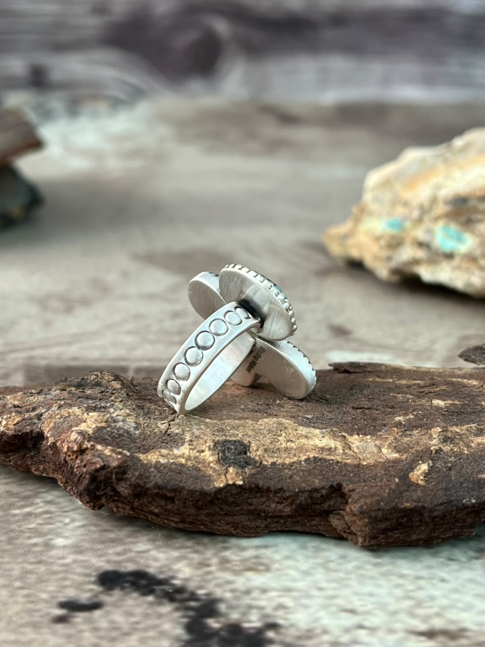 Handmade Sterling Silver Royston Turquoise Adjustable Ring Signed Nizhoni