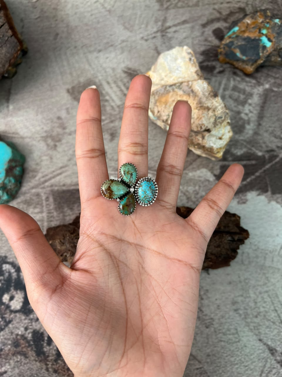 Handmade Sterling Silver Royston Turquoise Adjustable Ring Signed Nizhoni