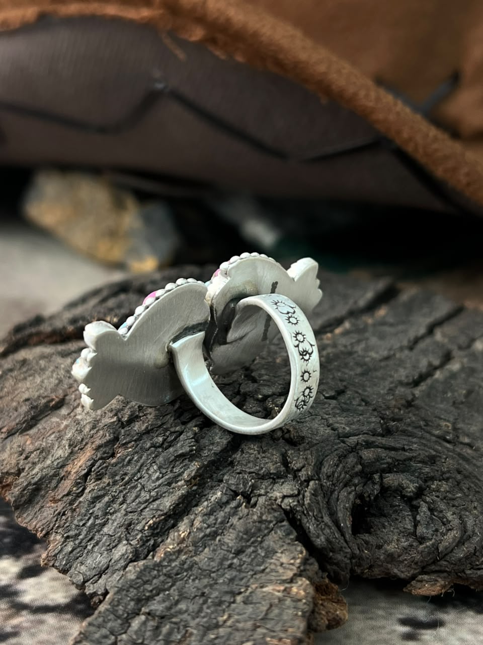 Handmade Sterling Silver Cotton Candy Cobble Stone Adjustable Ring Signed Nizhoni