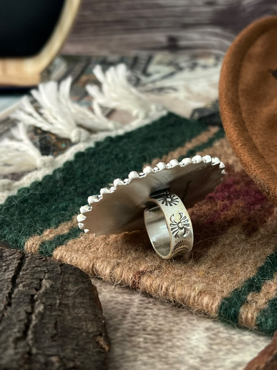 Handmade Sterling Silver Kingman Turquoise with White Buffalo Adjustable Ring Signed Nizhoni (8)