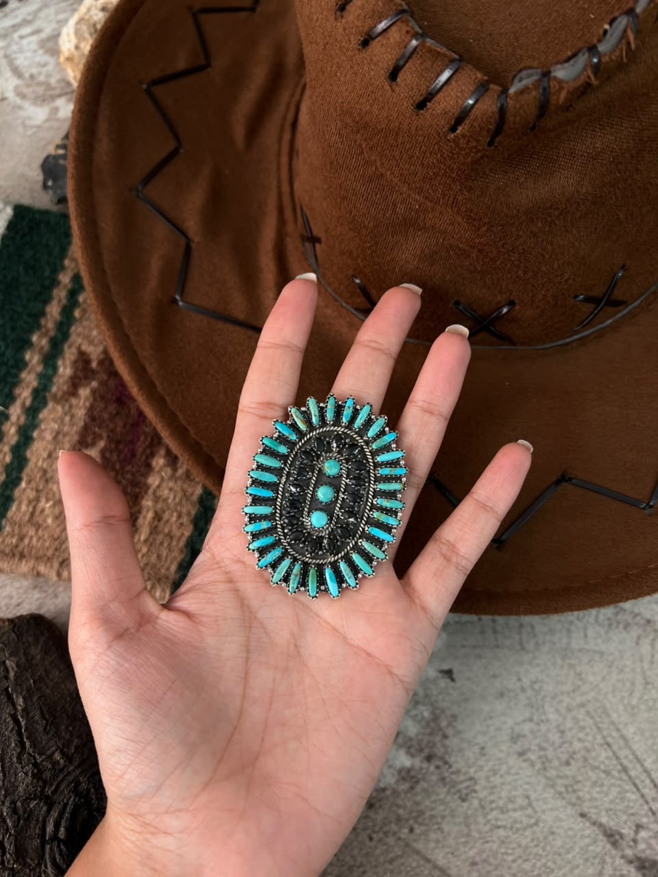 Handmade Sterling Silver Kingman Turquoise with White Buffalo Adjustable Ring Signed Nizhoni (8)