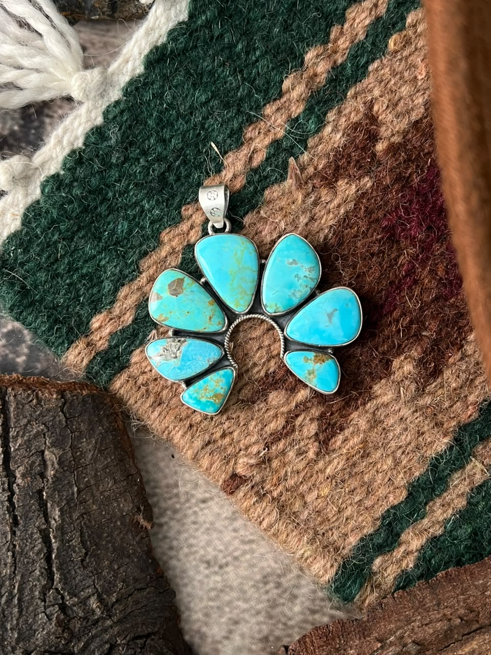 Handmade Sterling Silver Easter Blue Turquoise Naja Pendant Signed Nizhoni