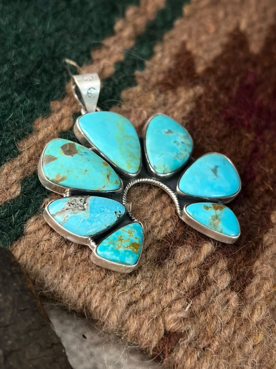 Handmade Sterling Silver Easter Blue Turquoise Naja Pendant Signed Nizhoni