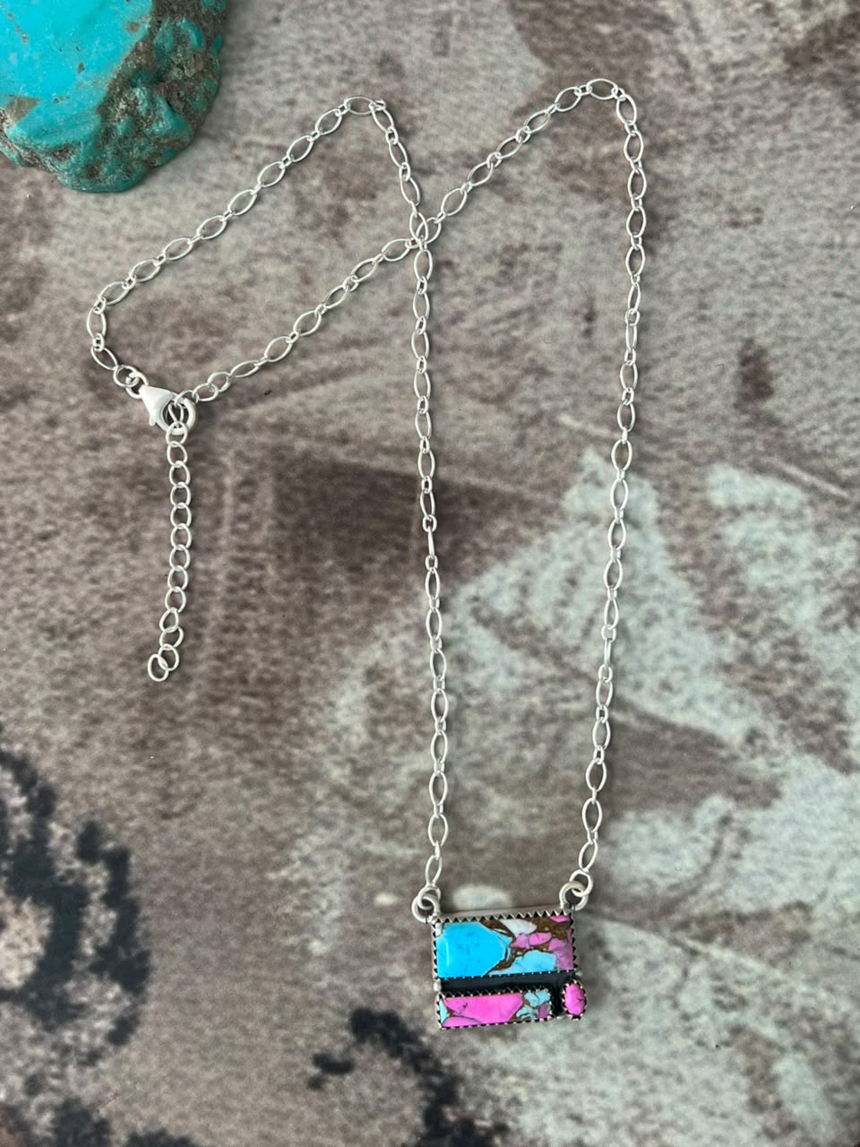 Handmade Sterling Silver Cotton Candy Necklace Signed Nizhoni