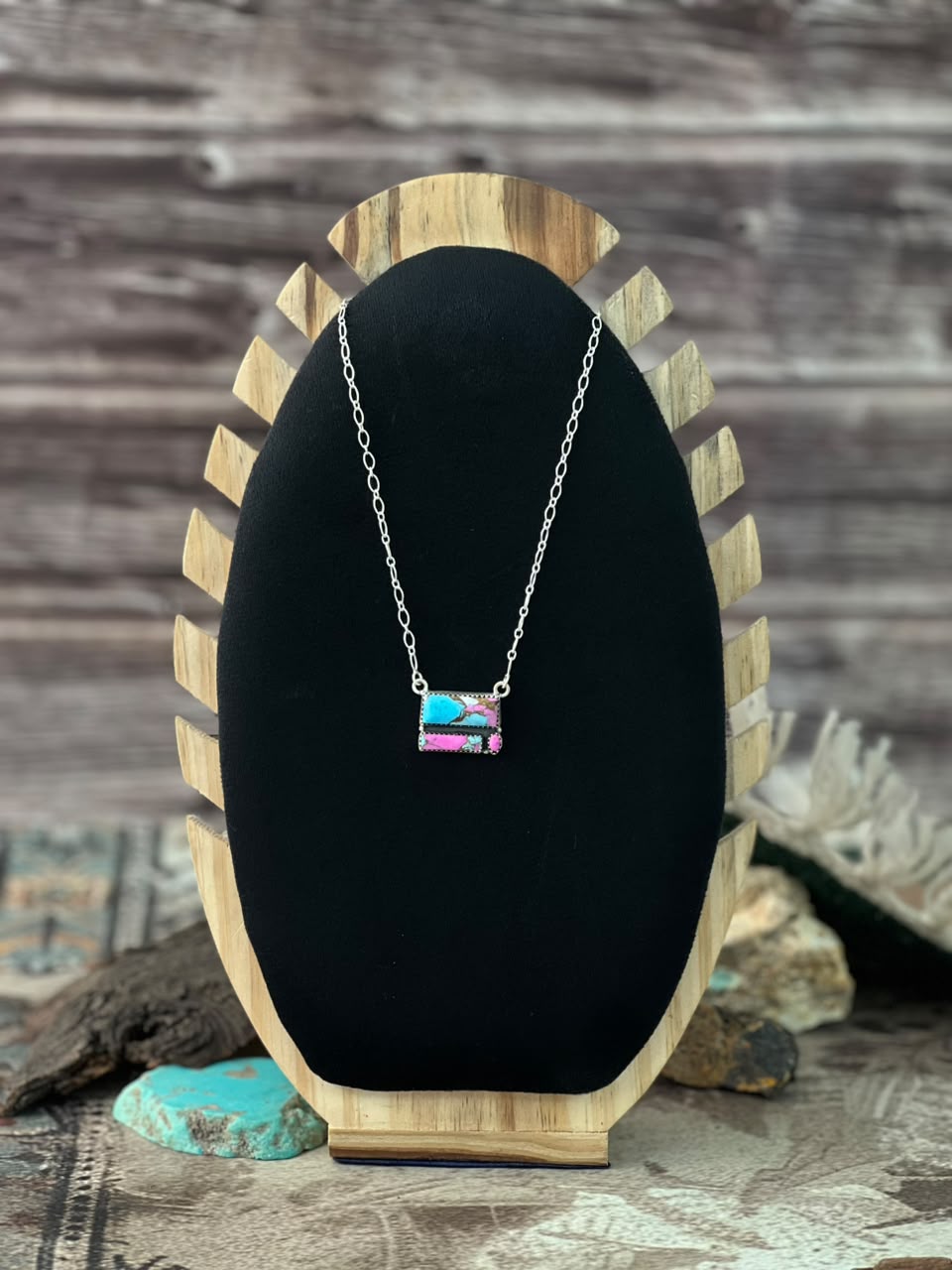 Handmade Sterling Silver Cotton Candy Necklace Signed Nizhoni