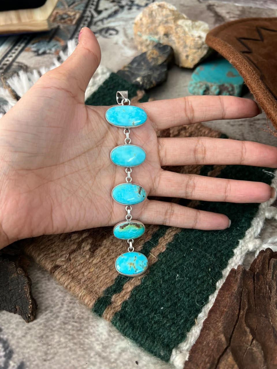 Handmade Sterling Silver Easter Blue Turquoise Pendant Signed Nizhoni