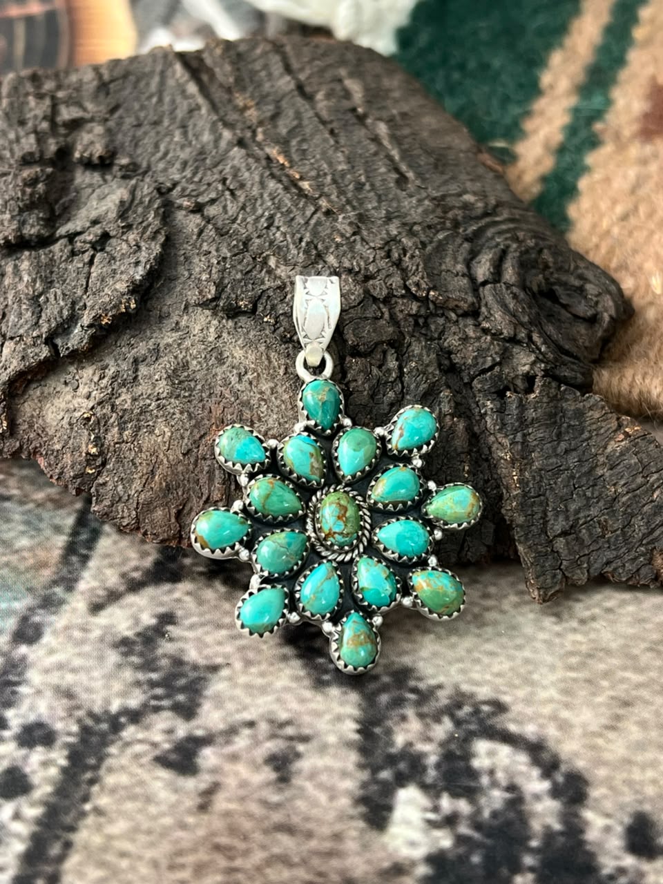 Handmade Sterling Silver Kingman Turquoise Pendant Signed Nizhoni