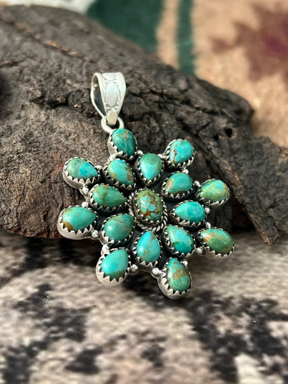 Handmade Sterling Silver Kingman Turquoise Pendant Signed Nizhoni