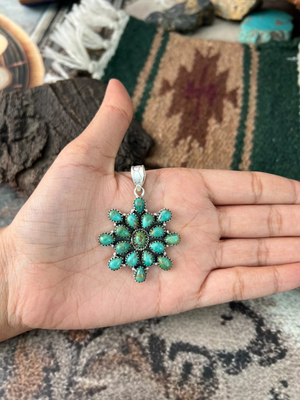 Handmade Sterling Silver Kingman Turquoise Pendant Signed Nizhoni