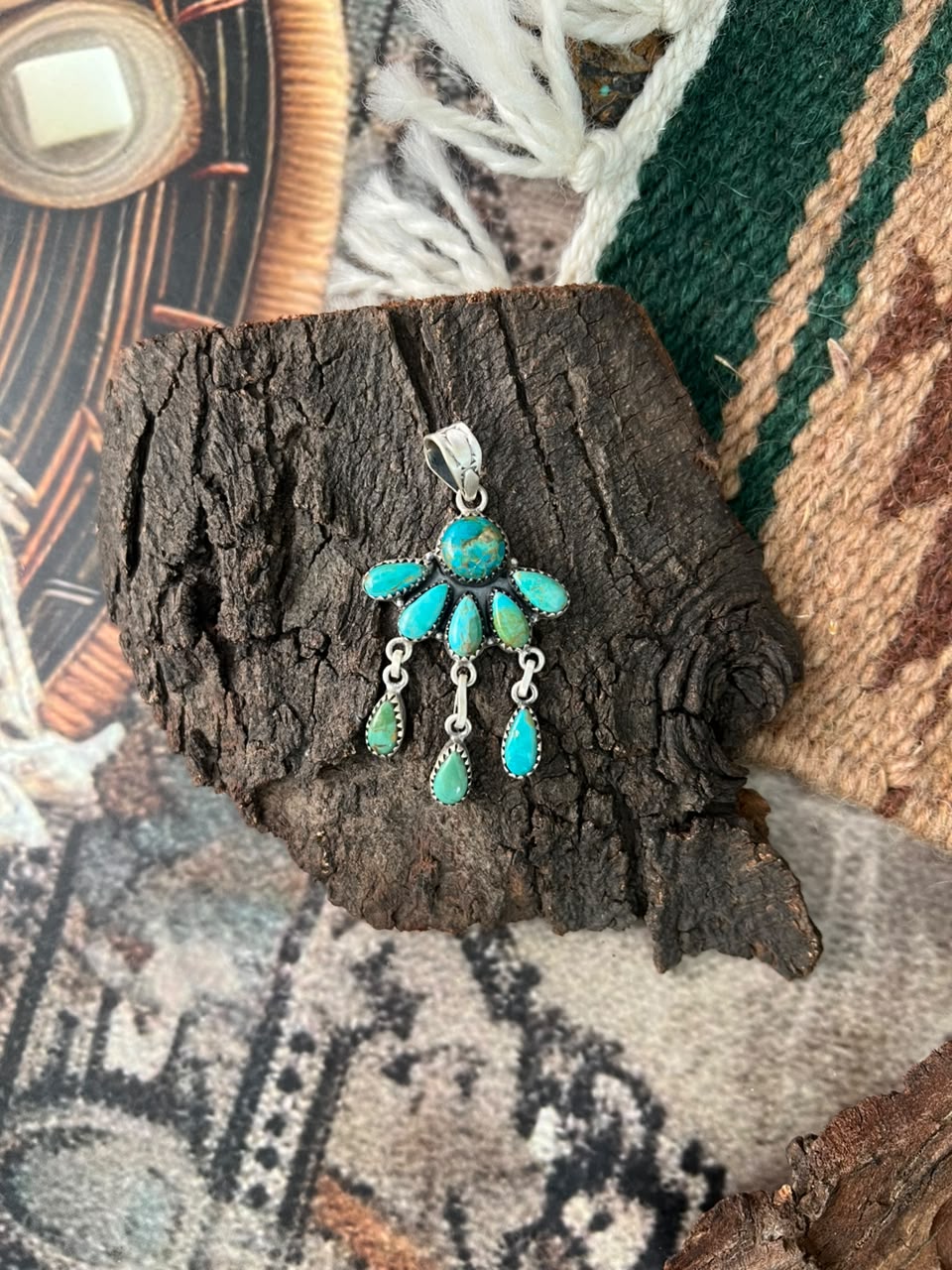 Handmade Sterling Silver Kingman Turquoise Pendant Signed Nizhoni