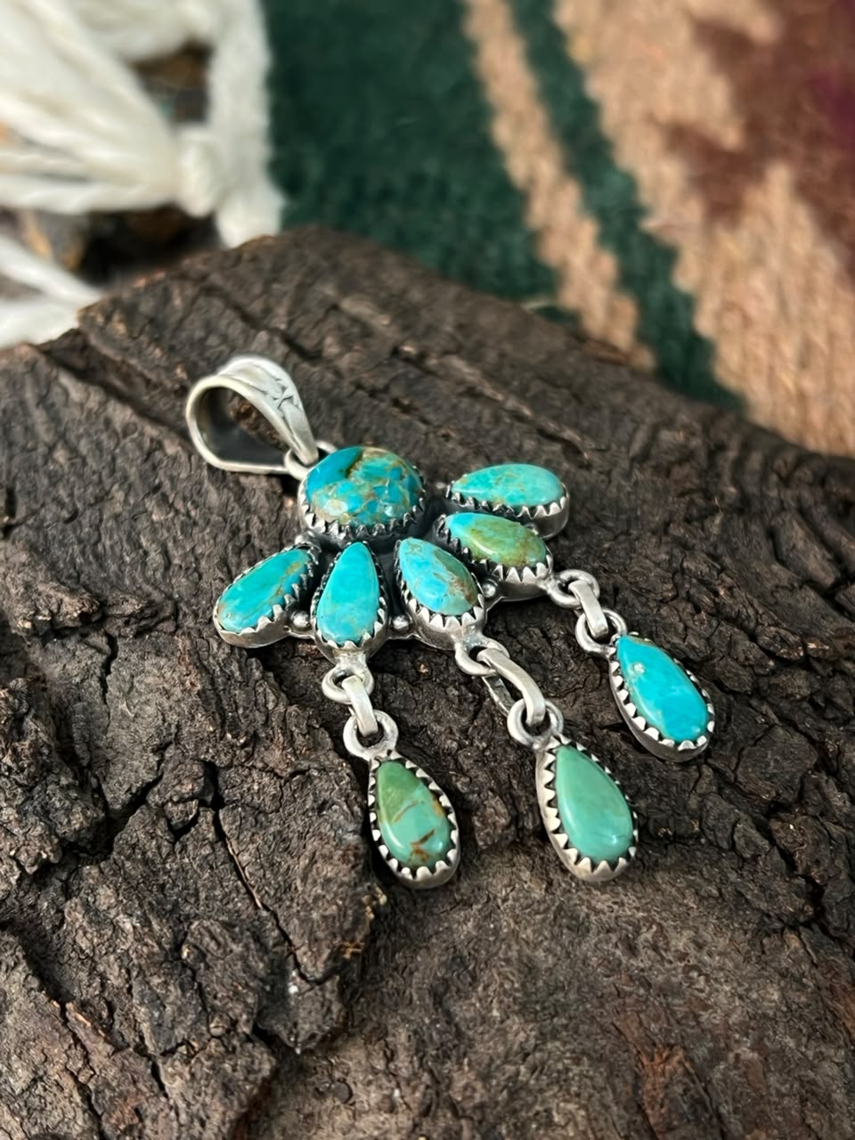 Handmade Sterling Silver Kingman Turquoise Pendant Signed Nizhoni