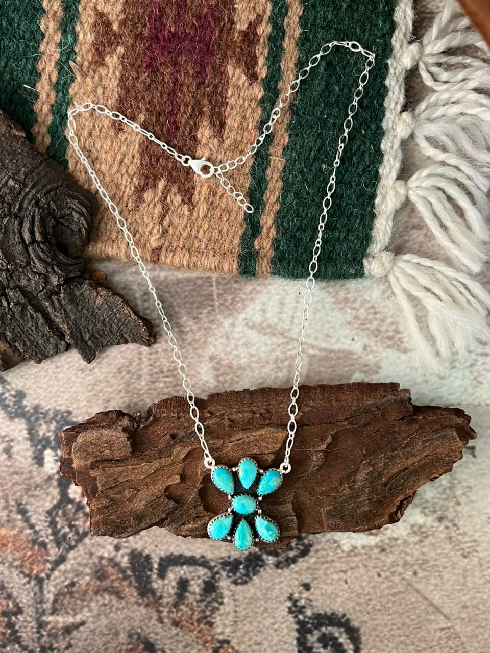 Handmade Sterling Silver Kingman Turquoise Necklace Signed Nizhoni