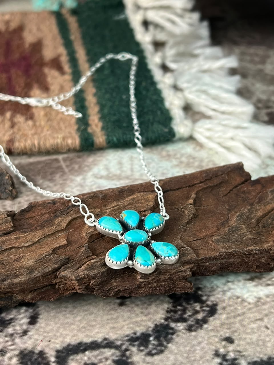 Handmade Sterling Silver Kingman Turquoise Necklace Signed Nizhoni