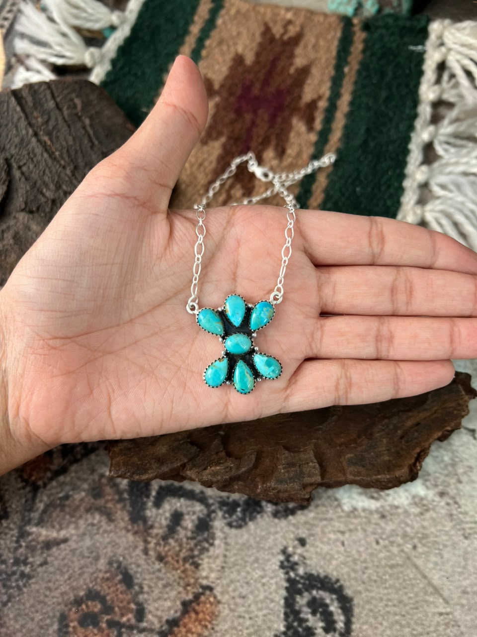 Handmade Sterling Silver Kingman Turquoise Necklace Signed Nizhoni
