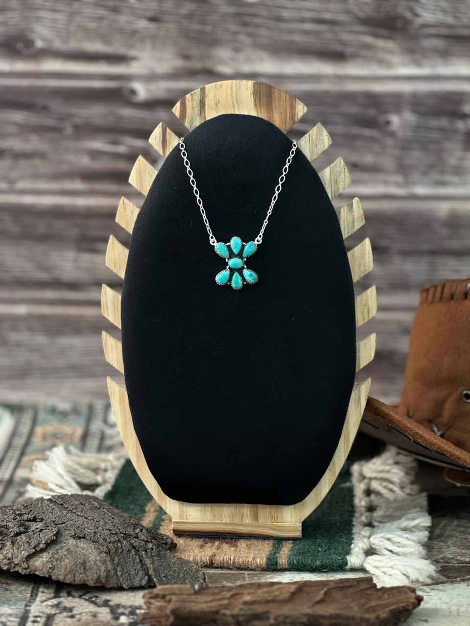 Handmade Sterling Silver Kingman Turquoise Necklace Signed Nizhoni