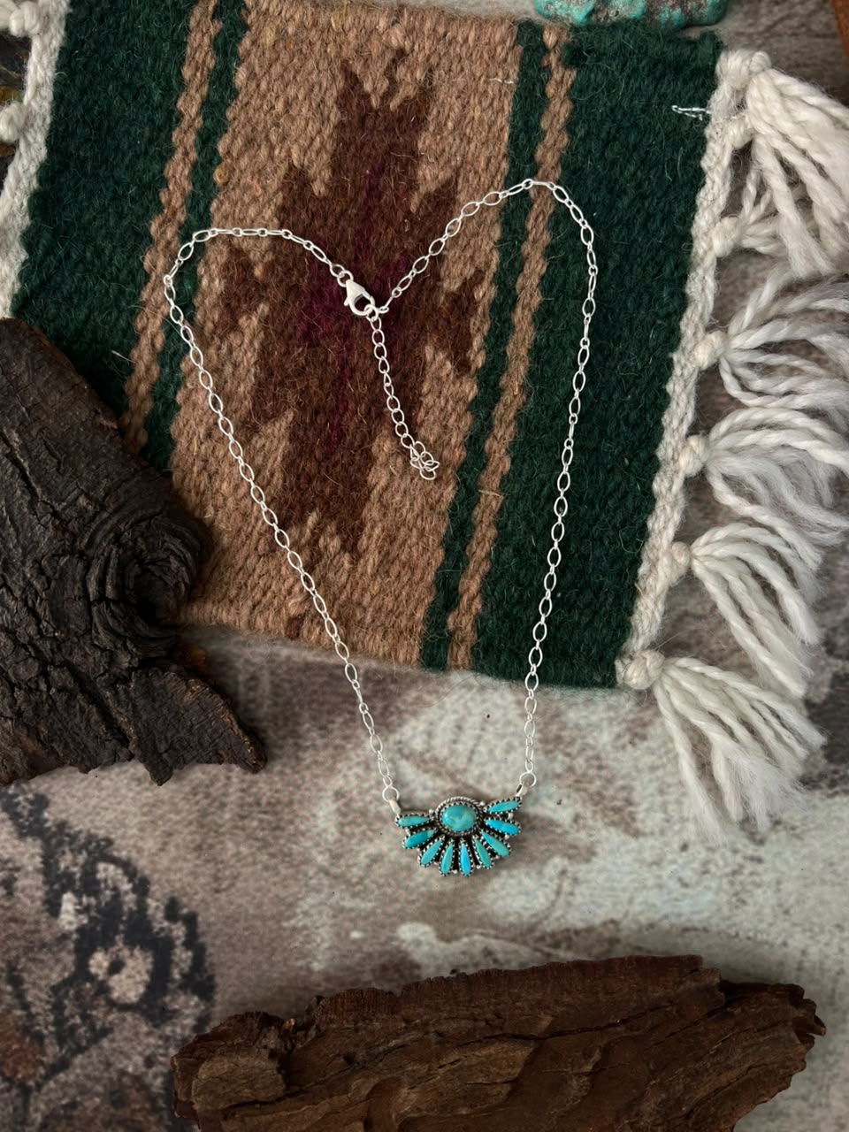 Handmade Sterling Silver Kingman Turquoise Necklace Signed Nizhoni