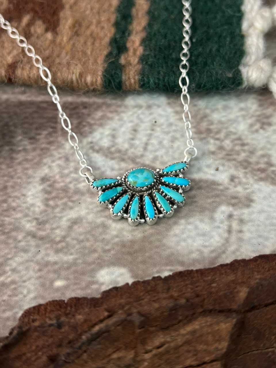 Handmade Sterling Silver Kingman Turquoise Necklace Signed Nizhoni
