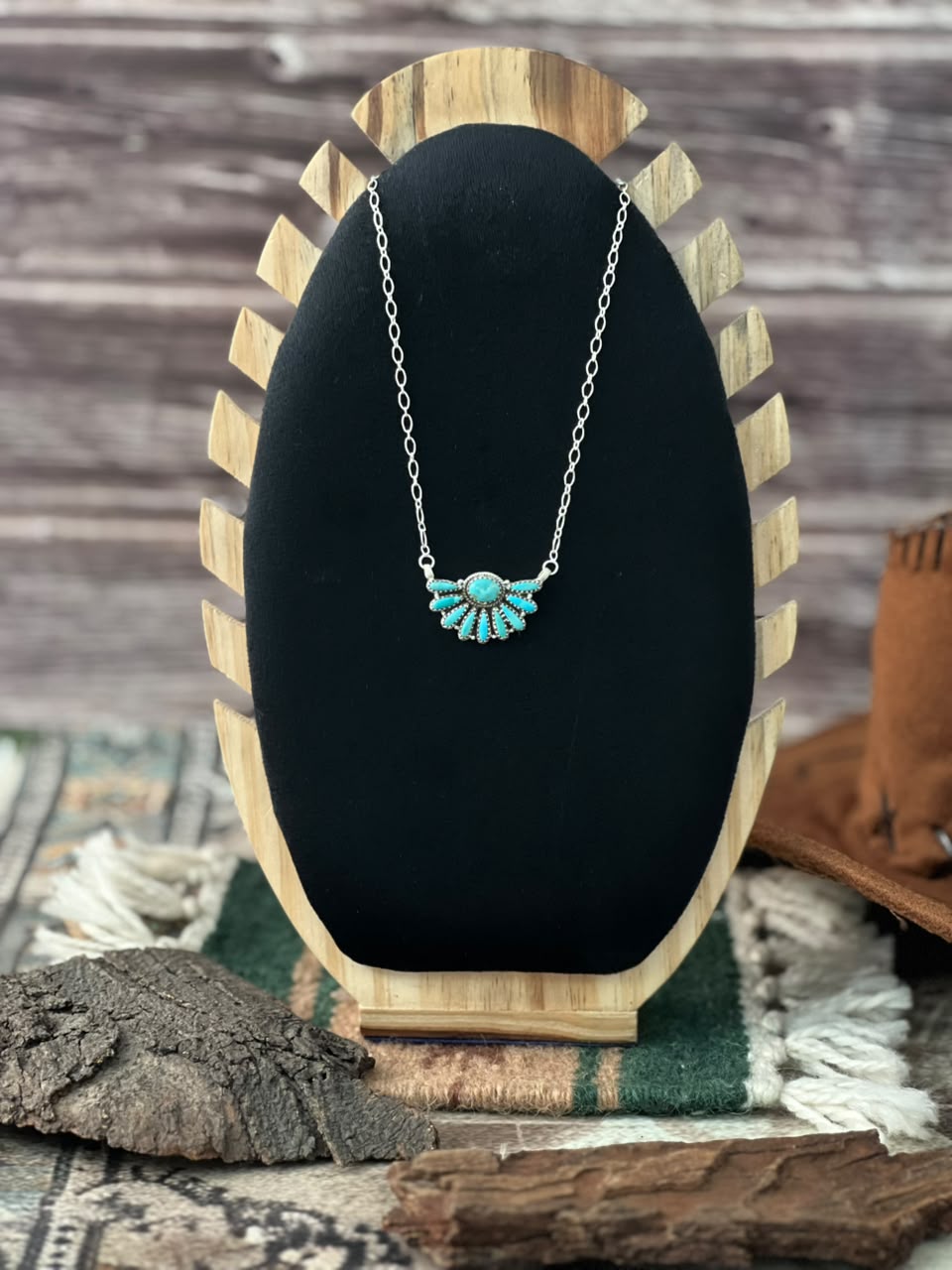 Handmade Sterling Silver Kingman Turquoise Necklace Signed Nizhoni