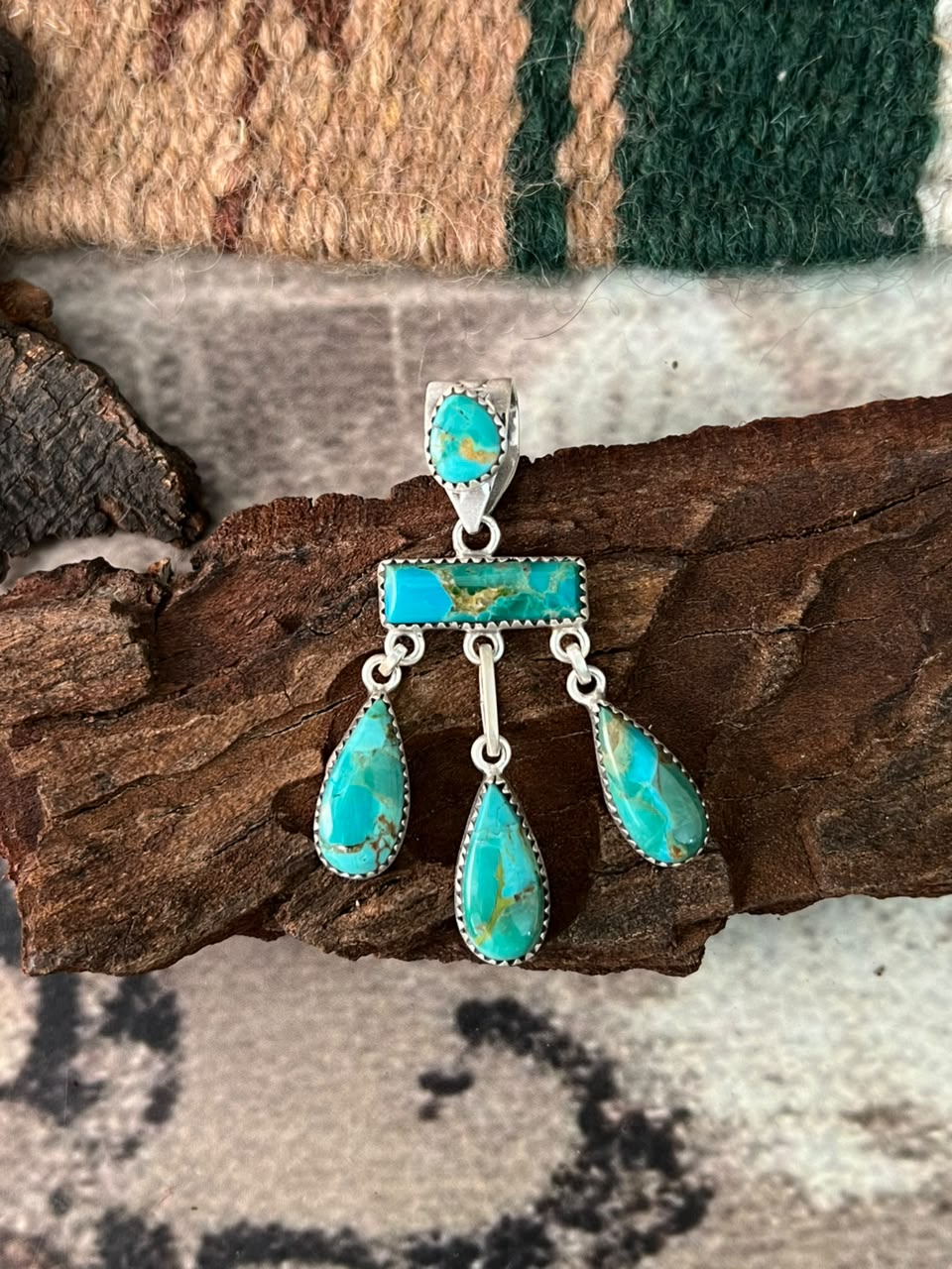Handmade Sterling Silver Kingman Turquoise Pendant Signed Nizhoni