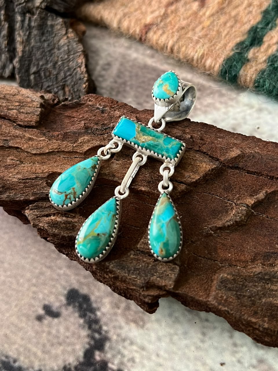 Handmade Sterling Silver Kingman Turquoise Pendant Signed Nizhoni