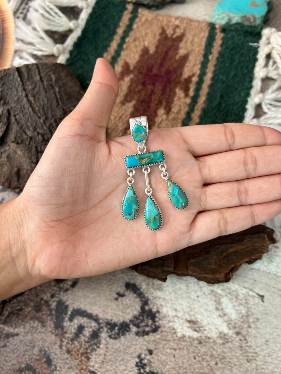Handmade Sterling Silver Kingman Turquoise Pendant Signed Nizhoni