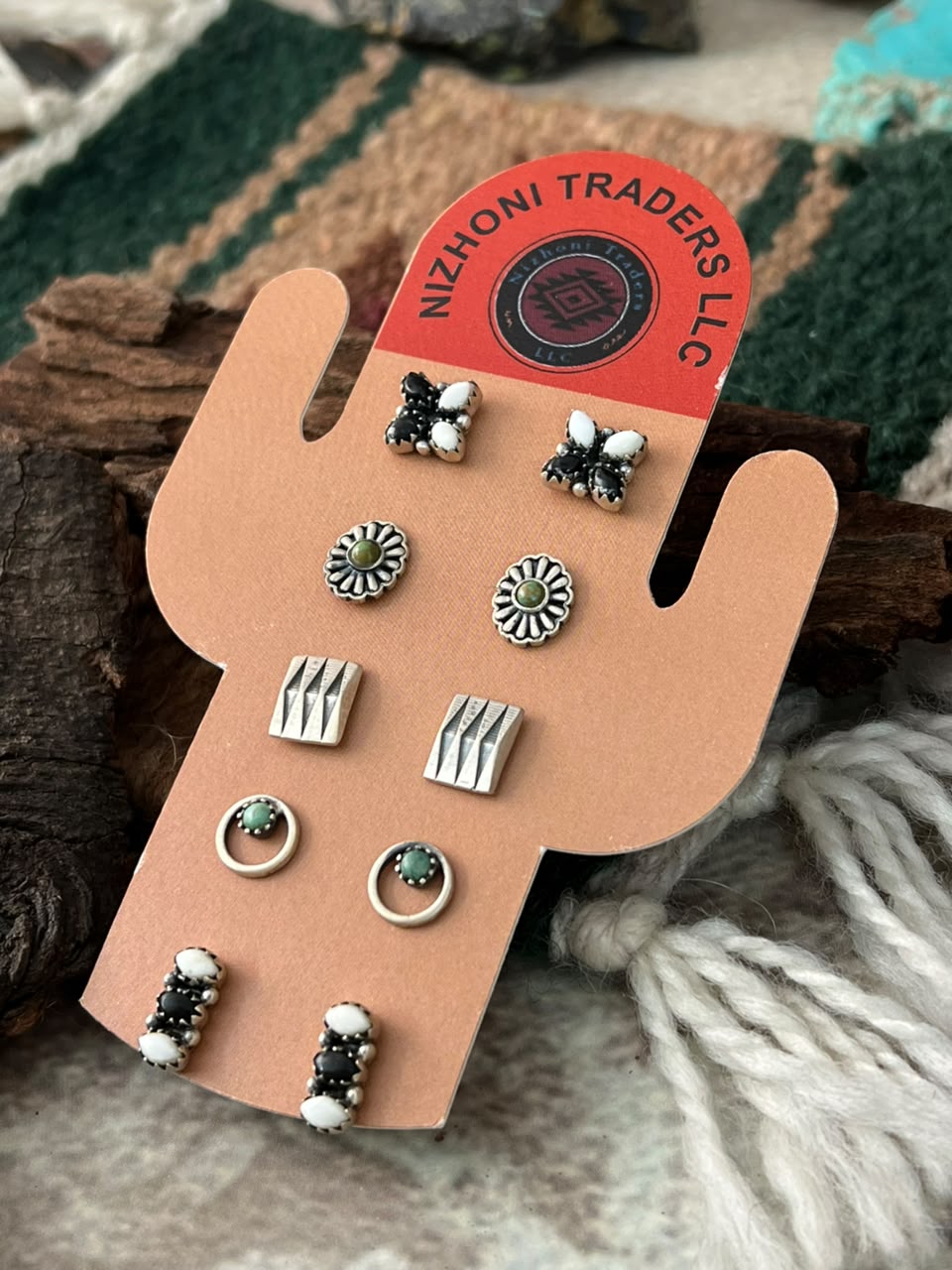 Handmade Sterling Silver Kingman Turquoise with White Buffalo Post Studs Cards