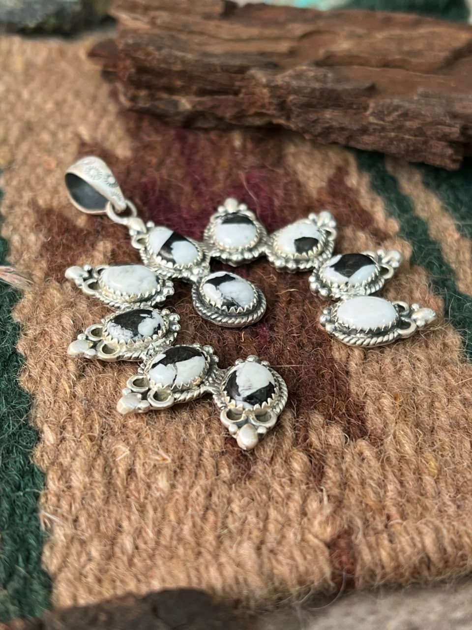 Handmade Sterling Silver White Buffalo Naja Pendant Signed Nizhoni