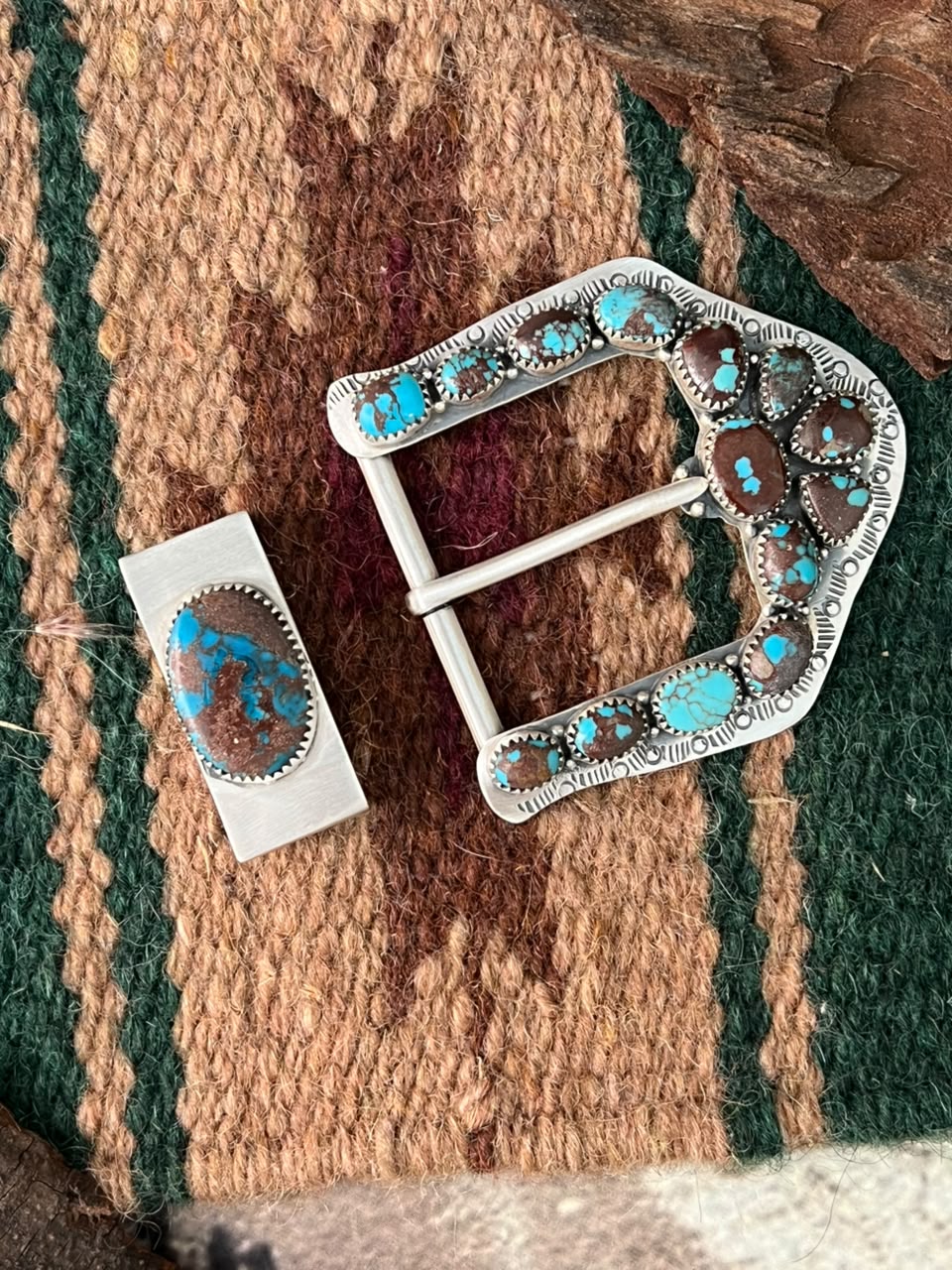 Handmade Sterling Silver Egyptian Turquoise Belt Buckle Set Signed Nizhoni