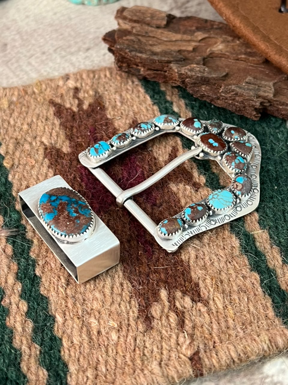 Handmade Sterling Silver Egyptian Turquoise Belt Buckle Set Signed Nizhoni