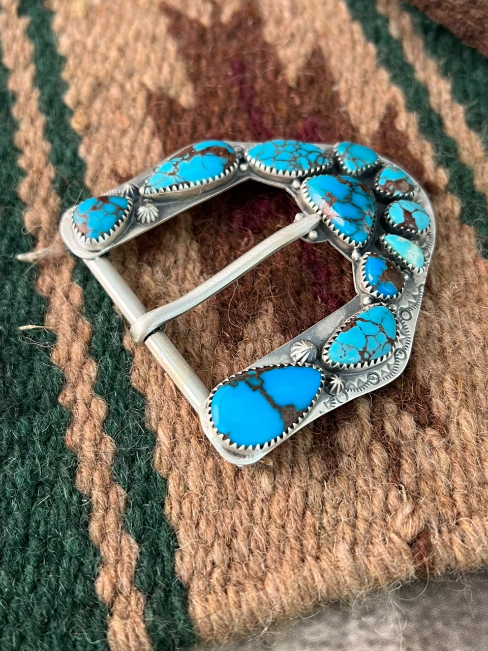 Handmade Sterling Silver Egyptian Turquoise Belt Buckle Signed Nizhoni