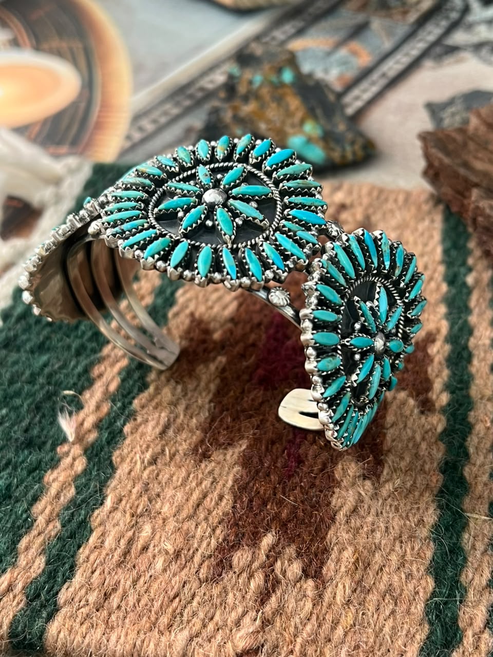 Handmade Sterling Silver Kingman Turquoise Cuff Bracelet Signed Nizhoni