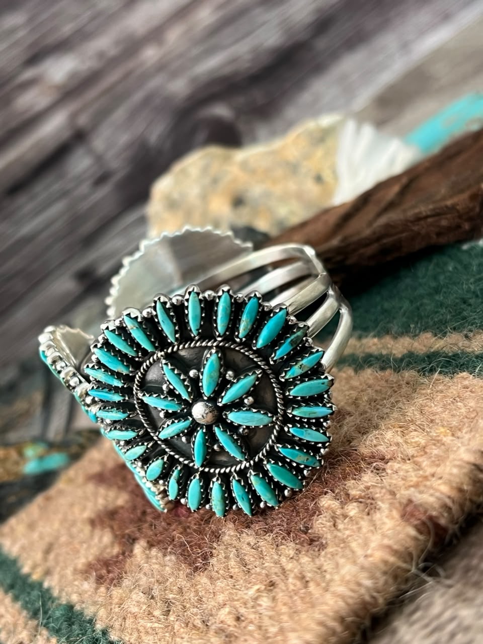 Handmade Sterling Silver Kingman Turquoise Cuff Bracelet Signed Nizhoni