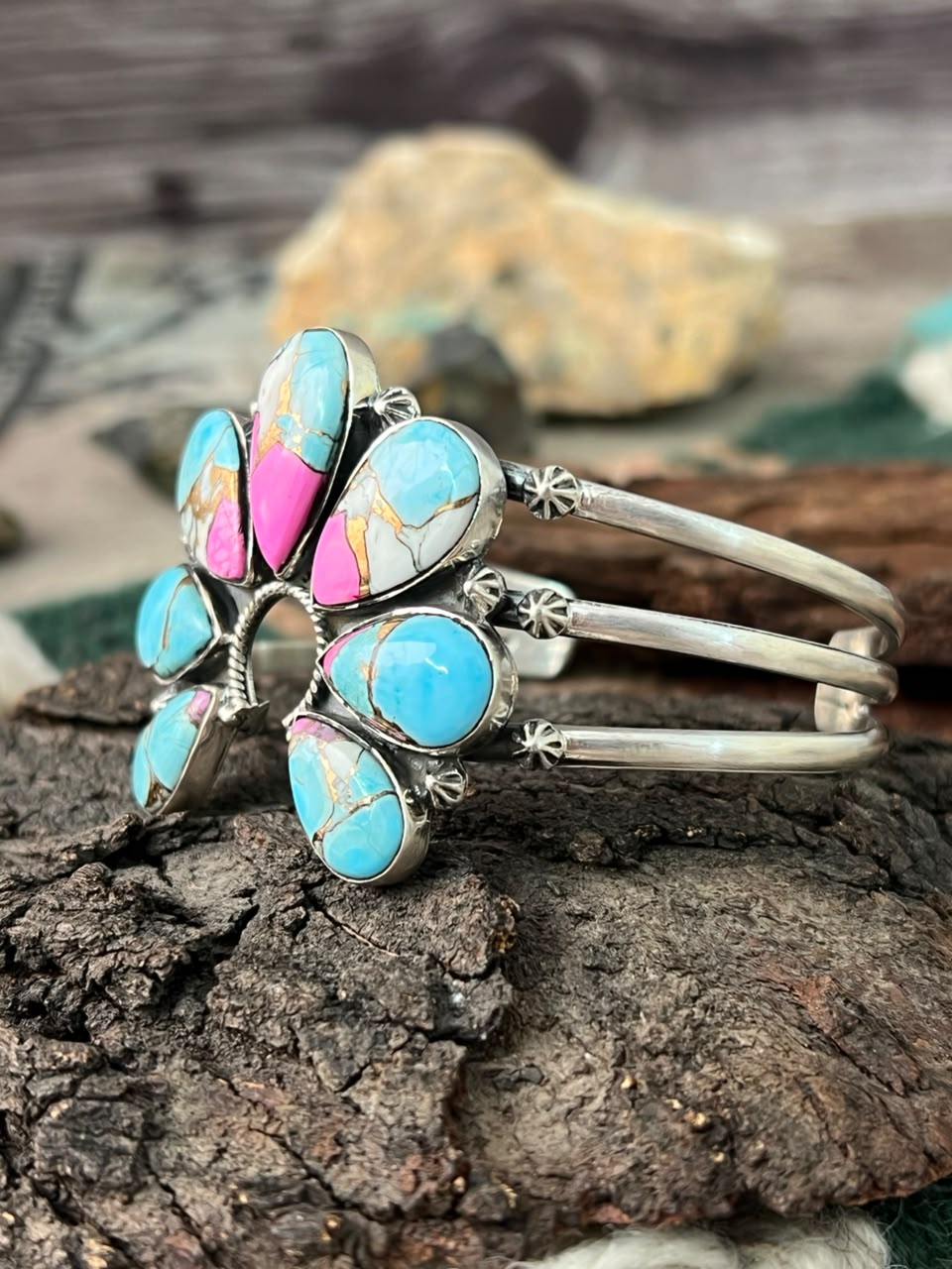 Handmade Sterling Silver Cotton Candy Naja Cuff Bracelet Signed Nizhoni (3)