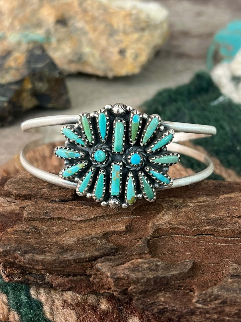 Handmade Sterling Silver Kingman Turquoise Cuff Bracelet Signed Nizhoni (2)